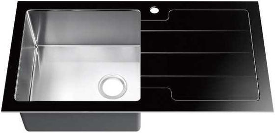 Handcrafted Kitchen Sink With Drainboard Commercial Grade Brushed Finish / Free Standing Kitchen Sink