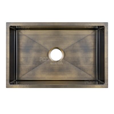 Antikes Messing, luxuriöse Vintage-Gold-Küchenspüle, 304 Edelstahl, Einzelbecken, PVD-Finish, Unterbaubecken für rustikales Bauernhaus, Bronze-Küchenspüle für Wohnung