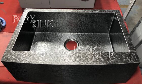 Handmade Apron Front Farmhouse Sinks Stainless Steel Hammered Texture Sink Single Bowl Vintage Luxury Design Matte Black Golden Undermount Kitchen Sink For Apartment