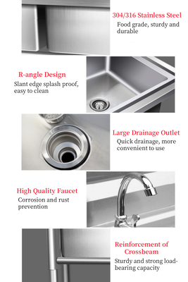 Wholesale Outdoor Brushed Surface 304 Stainless Steel Utility Sink For Restaurant Freestanding Kitchen Sink Double Bowl Workbench Washing Basins