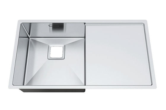 Handcrafted Kitchen Sink With Drainboard Commercial Grade Brushed Finish / Free Standing Kitchen Sink
