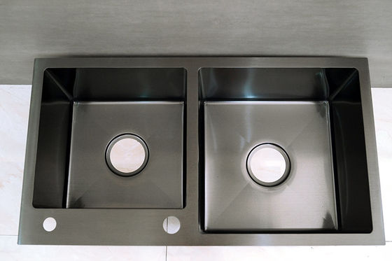 Modern Standard Black Composite Stainless Steel Sink Two Bowl