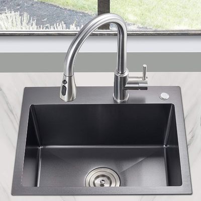 25 Inch PVD Handmade Top Mount Stainless Steel Kitchen Sink With Two Holes