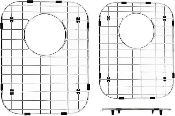 Satin Kitchen Sink Accessories With Draining Hole Bottom Grid Protector Drying Rack 2pcs Set