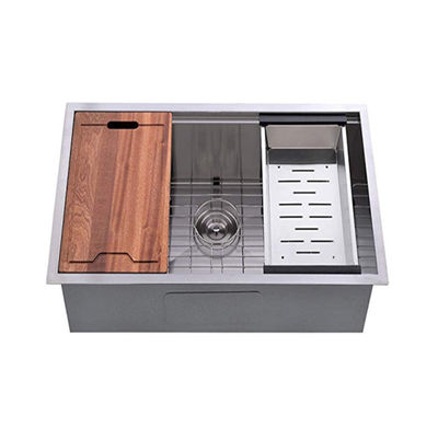 Oem Odm 32x18x9inches Ledge Arbeitsplatz Handgefertigt Unter dem Schalter Küchenbecken mit Schnittbrett & Korb SS304 Edelstahl Spülbecken Waschbecken Amazon Hot Sale Fregaderos De Cocina